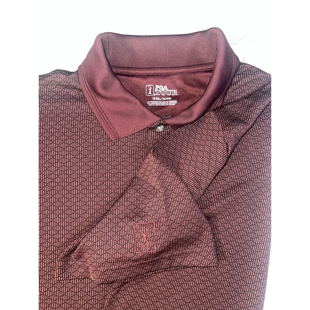 PGA Tour Polo Shirt‎ Mens 2XL Burgundy Performance Golf Polyester Stretch - Picture 4 of 8